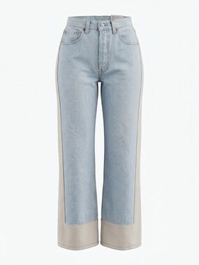 B SIDES Reworked Slouch Upcycled Indigo Cream Colorblock Wide Leg Jeans 24 NWT
